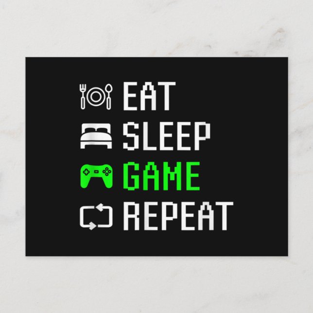 Carte Postale Eat Sleep Jeu Vidéo Répéter jeu amusant (Devant)
