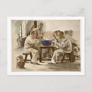 Carte Postale Eating Soup at the Barracks, from 'L'Estampe Moder
