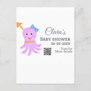 Carte Postale Eau bleu violet octopus baby shower mer ani