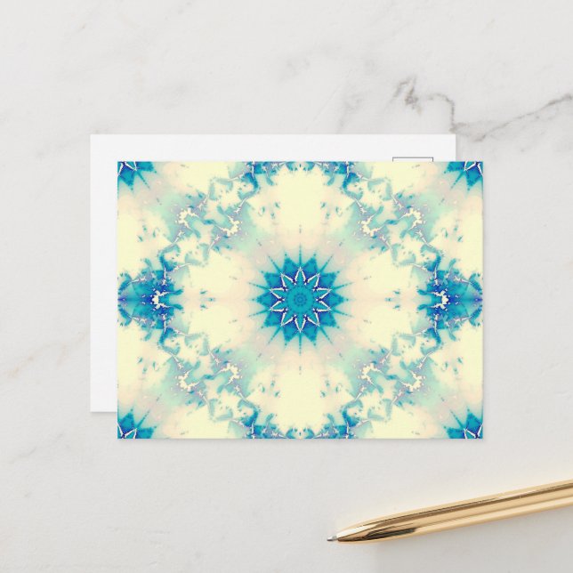 Carte Postale Eau congelée Flocon d'hiver bleu gelé (Devant/Arrière en situation)