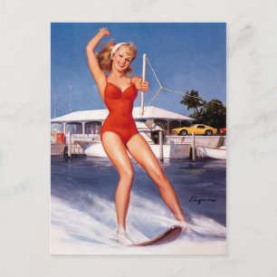 Carte Postale Eau Skiing Pin up