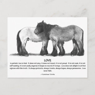 Carte Postale Ébauche de chevaux au crayon : Versets bibliques s