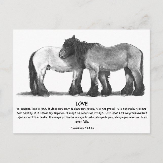 Carte Postale Ébauche de chevaux au crayon : Versets bibliques s (Devant)