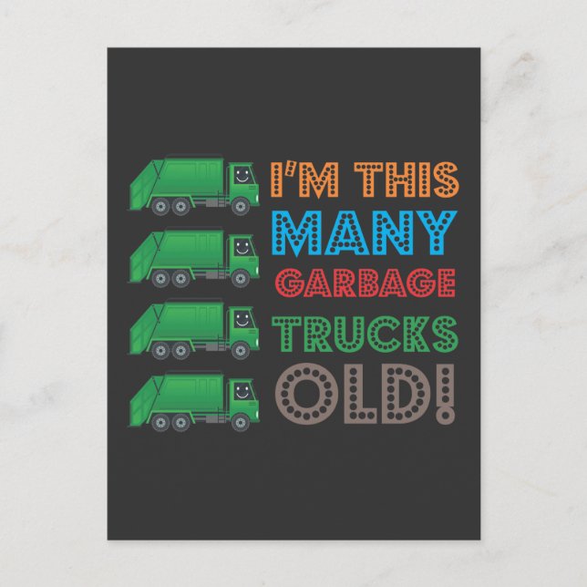 Carte Postale Éboueur de 4 ans Camion 4e Anniversaire (Devant)