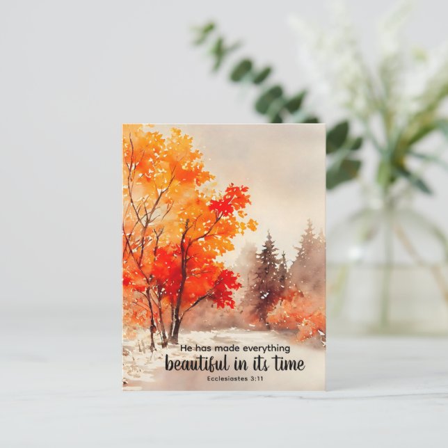 Carte Postale Ecclésiaste 3:11 Verse Bible Automne Aquarelle (Debout devant)