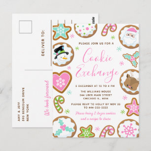 Carte Postale Échange de biscuits de Noël rose et vert