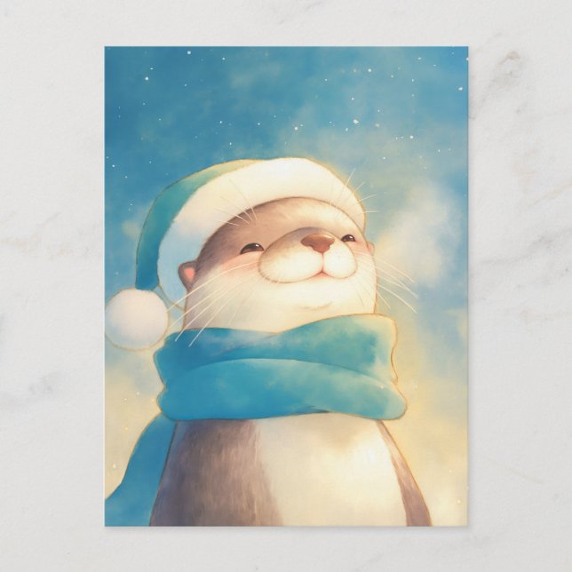 Carte Postale Écharpe bleue de loutre de mer d'hiver (Devant)