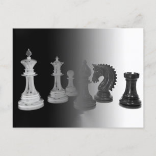 Carte Postale Échecs Pièces noires et blanches Aquarelle Jeu