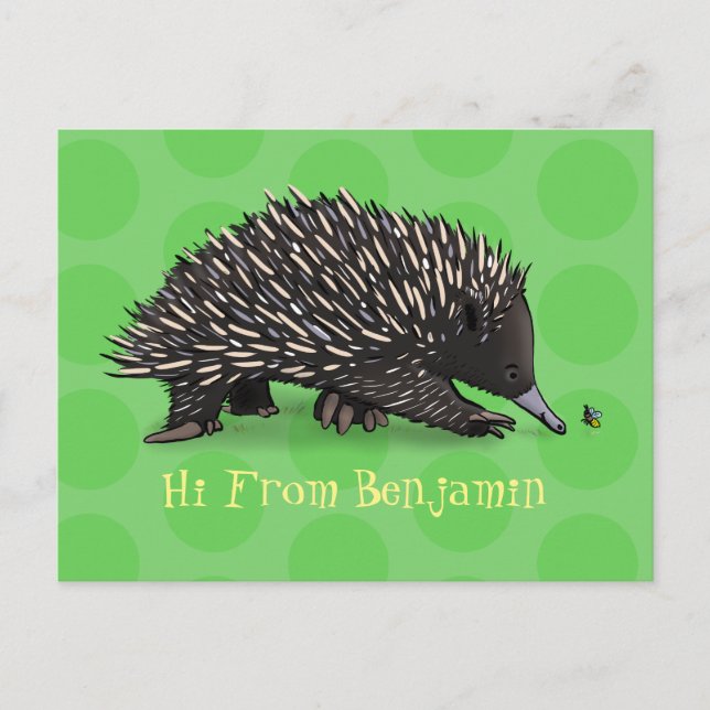 Carte Postale Echidna mignonne avec dessin animé d'abeille (Devant)