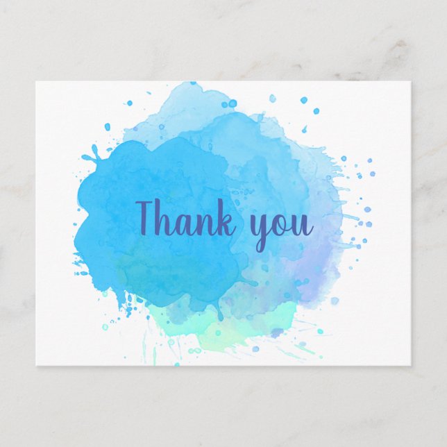Carte Postale Éclaboussure d'aquarelle bleue remerciement d'affa (Devant)