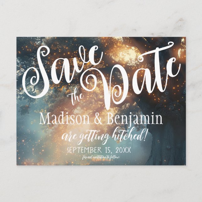 Carte Postale Éclairage des fées de chêne forestier enchanté Dat (Devant)