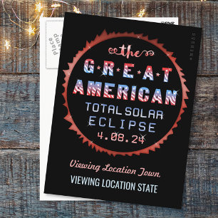 Carte Postale Éclipse solaire totale des États-Unis 8 avril 2024