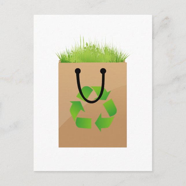 Carte Postale éco brun sac shopping herbe recycle.png (Devant)
