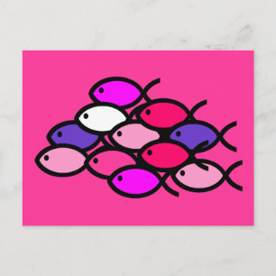 Carte Postale École des symboles de poisson chrétiens - rose