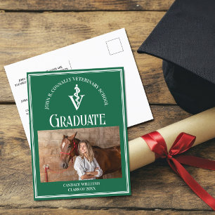 Carte Postale Ecole Vétérinaire Blanc Vert Diplôme de Photo