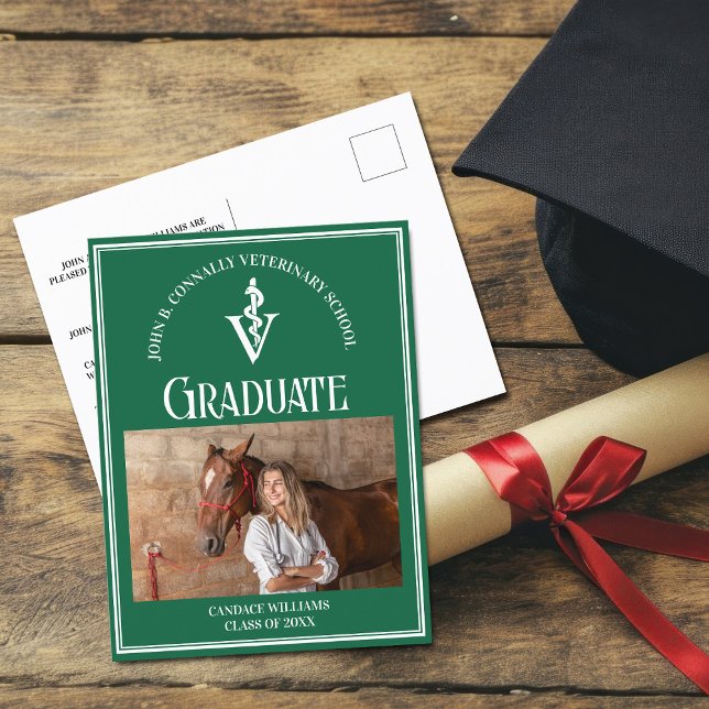 Carte Postale Ecole Vétérinaire Blanc Vert Diplôme de Photo (Créateur téléchargé)