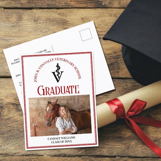 Carte Postale Ecole Vétérinaire Rouge Noir Diplôme Photo (Créateur téléchargé)