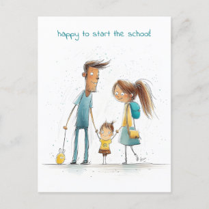 Carte Postale Écolière avec sa mère et son père