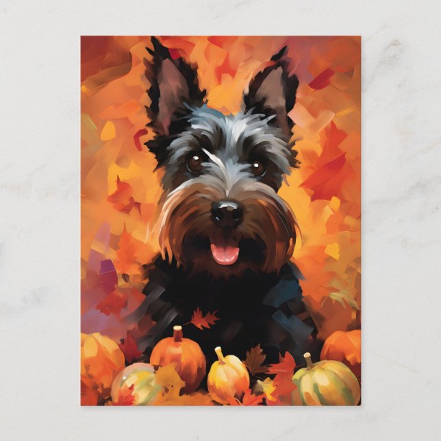 Carte Postale Ecosse Terrier Automne Thanksgiving (Devant)