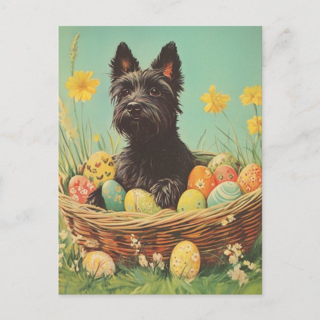 Carte Postale Ecosse Terrier Vintage Pâques (Devant)