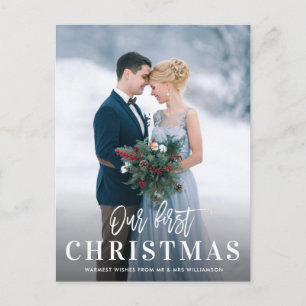 Carte Postale Écriture blanche Premier mariage de noël faire-par