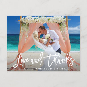 Carte Postale Écriture Brosses Moderne Amour et Merci Mariage Bl