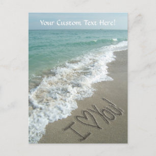 Carte Postale Ecriture de sable sur la plage, I Love You