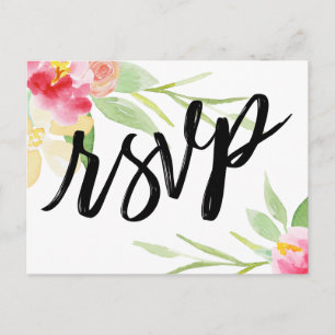 Carte Postale Écriture décontractée Boho Aquarelle Florale RSVP