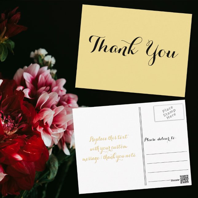 Carte Postale Écriture élégante Faux or Mariage Remerciement de  (Elegant Script Faux Gold Wedding Shower Thank You Postcard)
