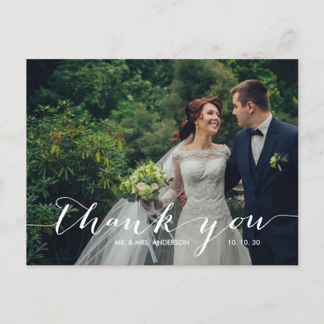 Carte Postale Écriture manuscrite 2 Mariage photo Merci (Devant)