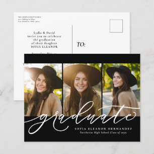 Carte Postale Écriture moderne trois invitation de graduation ph