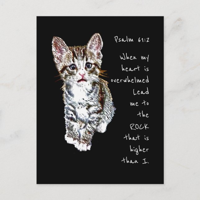 Carte Postale Écriture Psaume 61:2 Encourageant Aquarelle Chat (Devant)