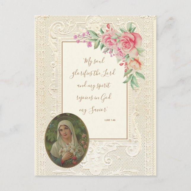 Carte Postale Écriture Religieuse Verse Vierge Marie Florale (Devant)