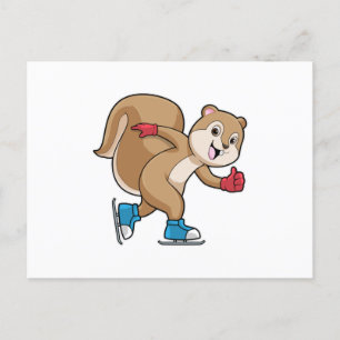 Carte Postale Écureuil au patinage sur glace avec patins sur gla