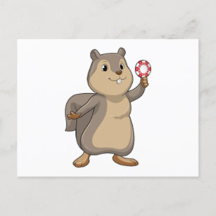 Carte Postale Écureuil au Poker avec des jetons de Poker