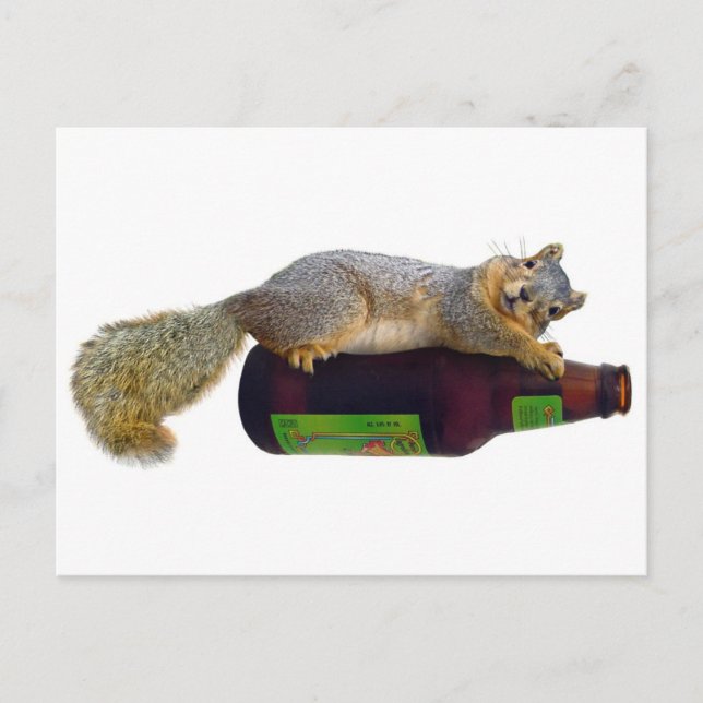 Carte Postale Écureuil avec bouteille de bière vide (Devant)