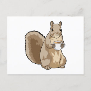 Carte Postale Écureuil avec tasse de café