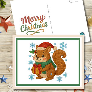 Carte Postale Écureuil brodé fantaisiste de Noël