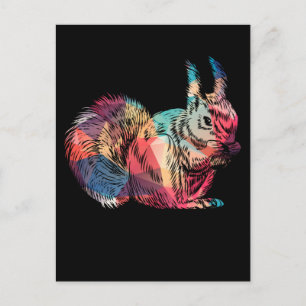 Carte Postale Écureuil coloré Art Retro Rodent