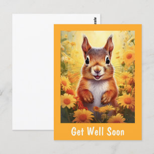 Carte Postale Écureuil dans les fleurs jaunes Cute Rétablissez-v