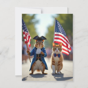 Carte Postale Écureuil et chat patriotiques