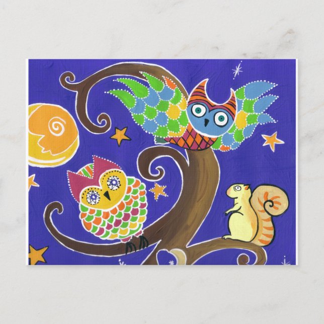 Carte Postale écureuil et hibou (Devant)