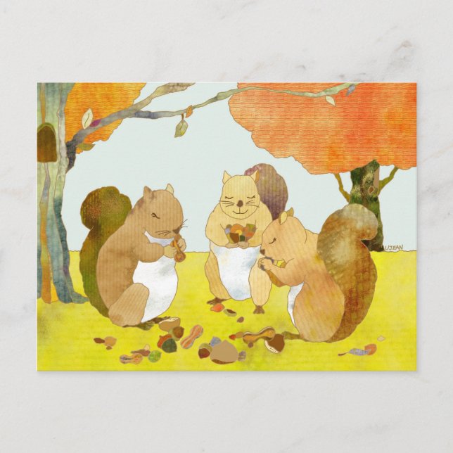 Carte Postale Écureuil forestier d'automne (Devant)