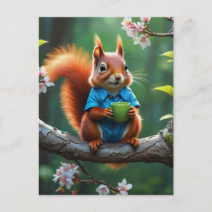Carte Postale Écureuil mignon assis sur la branche de l'arbre