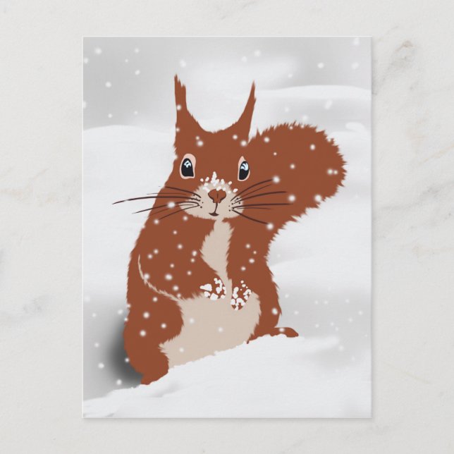 Carte Postale Écureuil rouge Hiver Snowflakes animal mignon (Devant)