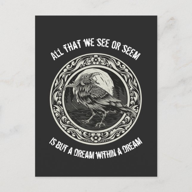 Carte Postale Edgar Allan Poe Poète Auteur Dream Raven Médallion (Devant)