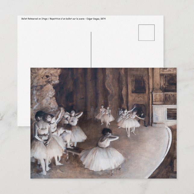 Carte Postale Edgar Degas - Répétition de ballet sur scène (Devant / Derrière)