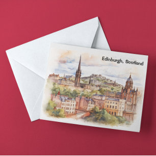 Carte Postale Edinburgh Scotland City View Watercolor Travel