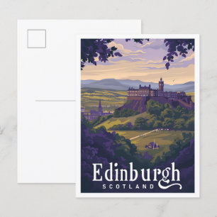 Carte Postale Edinburgh Scotland Vintage Art Illustration de voy