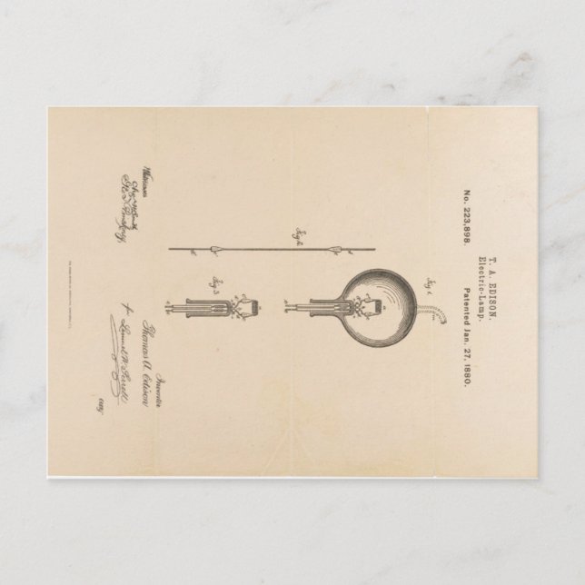Carte Postale edison-brevet-light-bulb-postcard-u.s. (Devant)